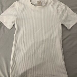 White Ribbed Short Sleeve Top